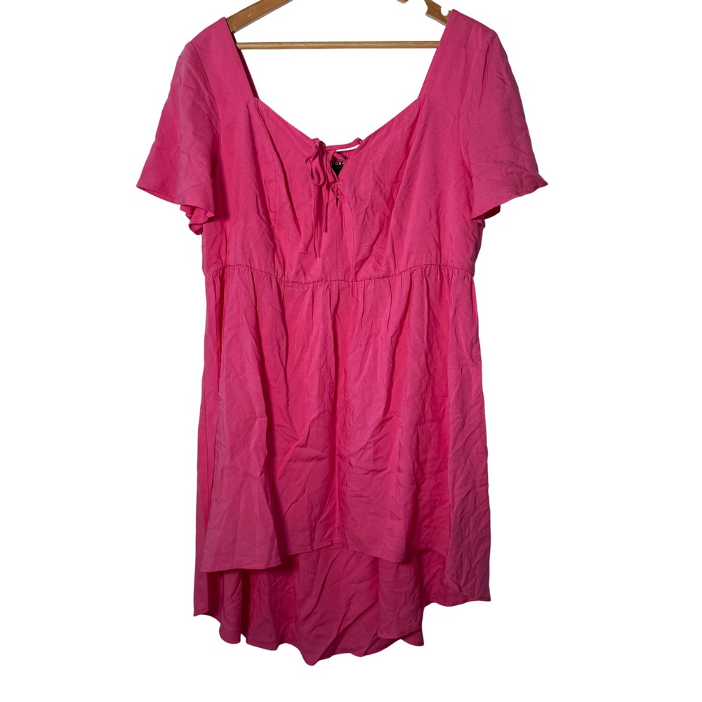 Torrid Pink Babydoll Mini Dress High Low Tie Front Flutter Sleeve Womens 0 L XL